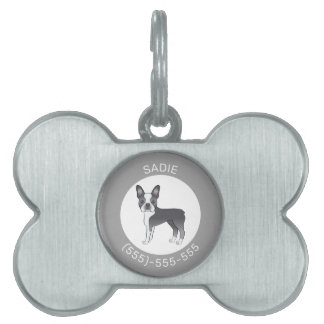 Blue And White Boston Terrier Dog Illustration Pet ID Tag
