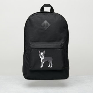 Blue And White Boston Terrier Dog Illustration Port Authority® Backpack