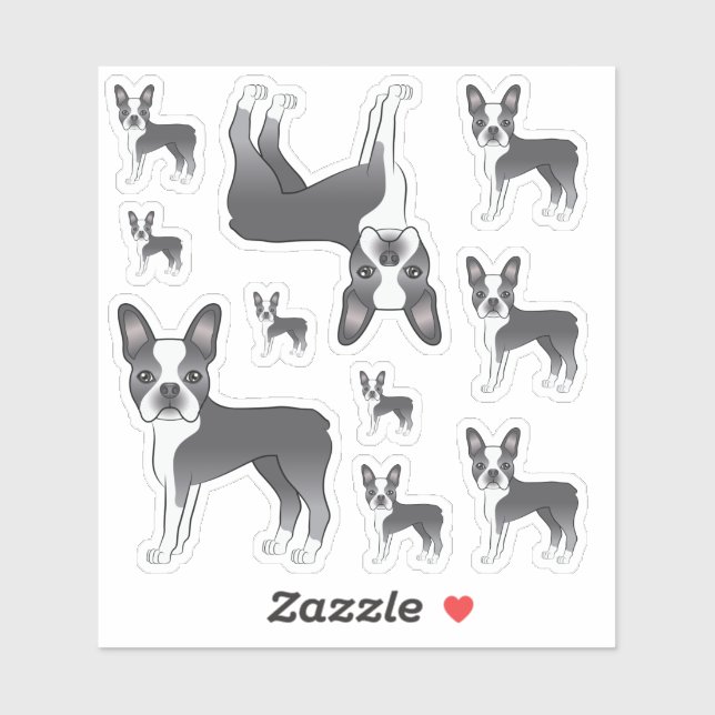 Blue And White Boston Terrier Dog Illustrations Sticker (Sheet)