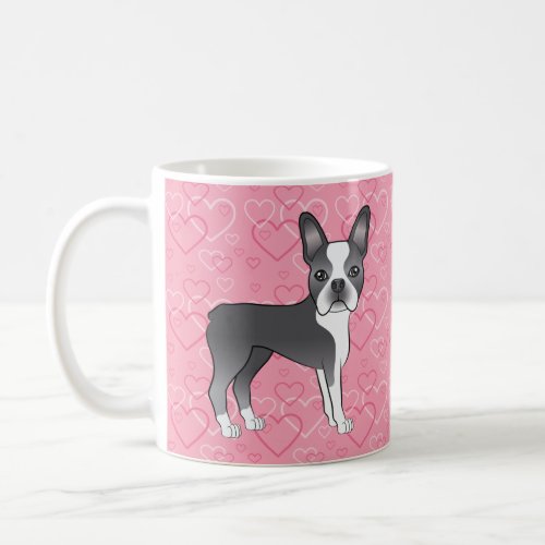 Blue And White Boston Terrier Dog On Pink Hearts Coffee Mug
