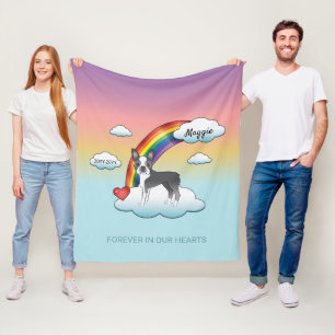 Blue And White Boston Terrier Rainbow Memorial Fleece Blanket
