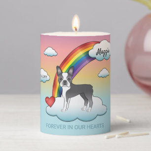 Blue And White Boston Terrier Rainbow Memorial Pillar Candle