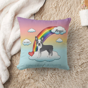 Blue And White Boston Terrier Rainbow Memorial Throw Pillow