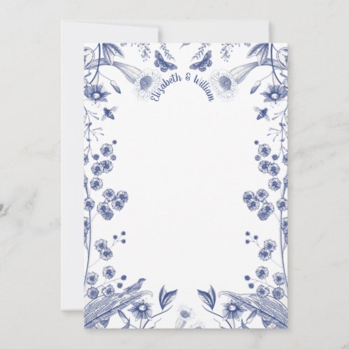 Blue and White Botanical Garden Flat Note Thank You Card