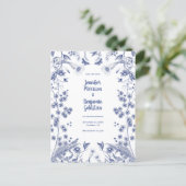 Blue and White Botanical Garden Save the Date Post Postcard (Standing Front)