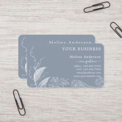 Blue and White Botanical Line Art Business Card
