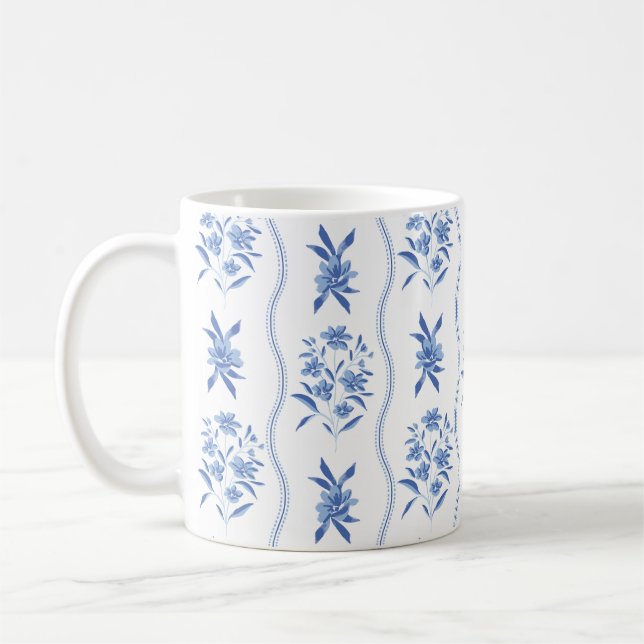 Blue and White Botanical Mug (Left)