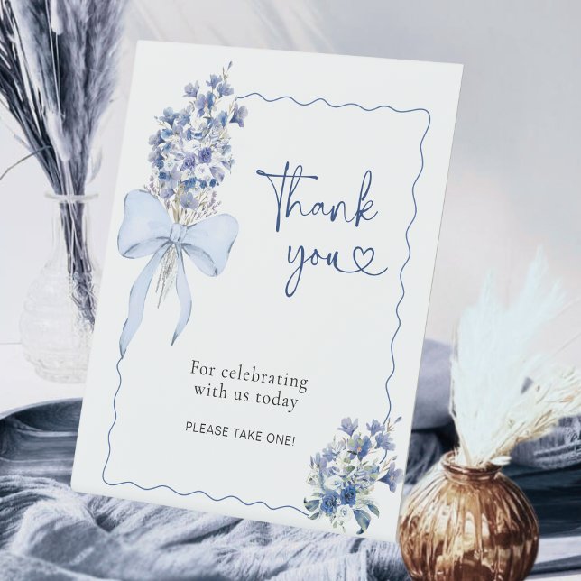 Blue and White Bow Calla Lily Thank You Table Pedestal Sign (Creator Uploaded)