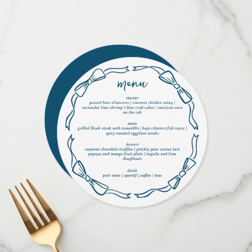 Blue and White Bow Doodle Frame Menu