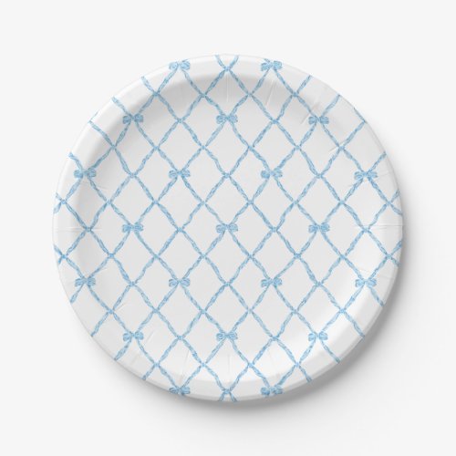 Blue and White Bow Trellis Paper Party Plate