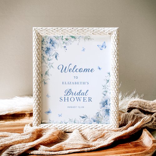 Blue and White Bridal Shower Welcome Poster