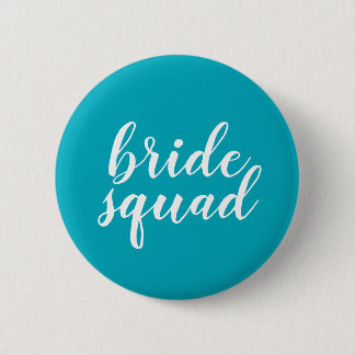 Blue and white "bride squad" button