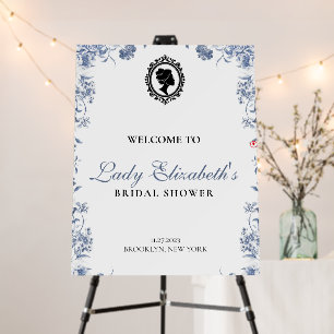 blue and white budget vintage bridal shower foam board