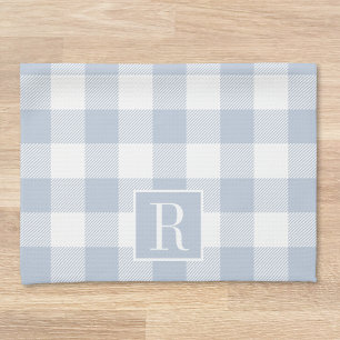 Blue and White Buffalo Check Custom Initial Gift Kitchen Towel