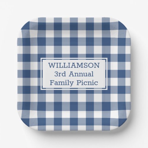 Blue and White Buffalo Check Family Picnic Paper Plates