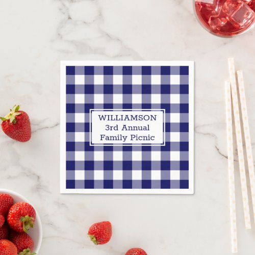 Blue and White Buffalo Check Name Family Picnic Napkins