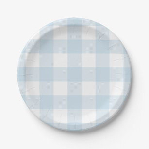 Blue and White Buffalo Check Paper Plates