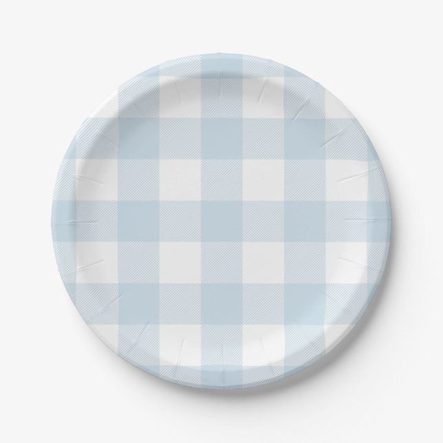 Blue and White Buffalo Check Paper Plates (Front)