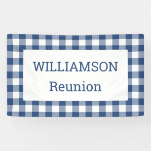 Blue and White Buffalo Check Reunion Party Banner