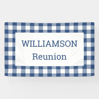 Blue and White Buffalo Check Reunion Party Banner