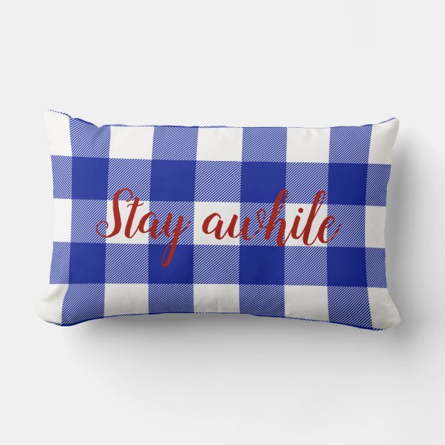 blue and white buffalo plaid pattern lumbar pillow (Front)
