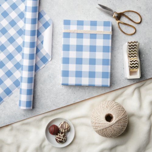 Blue and White Buffalo Plaid Seamless Wrapping Paper