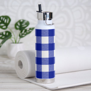 Blue and White Buffalo Plaid Water Bottle