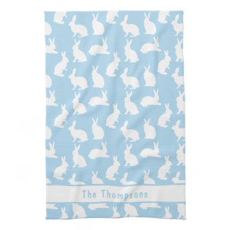 Blue And White Bunny Pattern And Name Easter Kitchen Towel