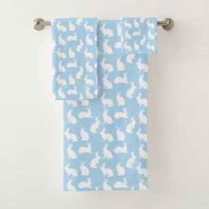 Blue And White Bunny Pattern Cute Easter Bath Towel Set