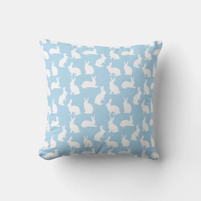 Blue And White Bunny Pattern Cute Rabbit Shapes Throw Pillow (Front)