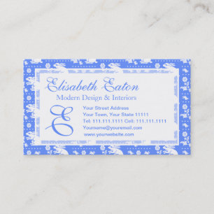 Blue and White Bunny Rabbit Monogram Pattern Business Card