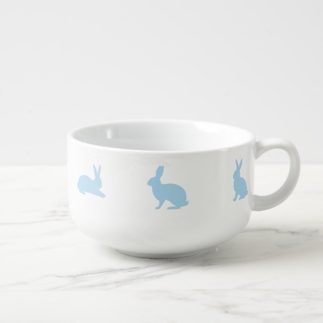 Blue And White Bunny Silhouettes Cute Easter Soup Mug (Left)