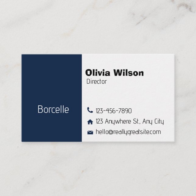 Blue and white business card (Front)