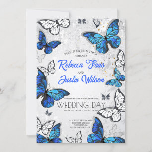 Blue and White Butterflies Morpho Monarch Invitation