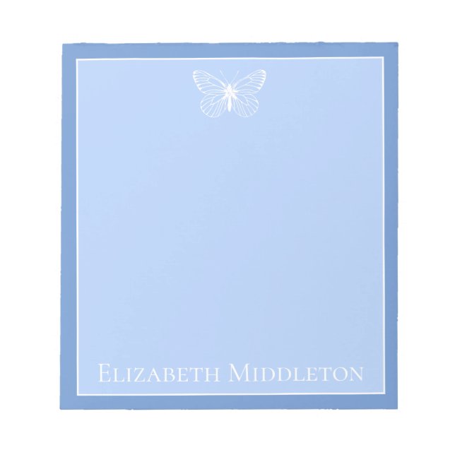 Blue and White Butterfly Personalized Notepad (Front)