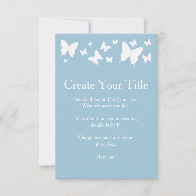 Blue and White Butterfly Wedding Invitation (Front)
