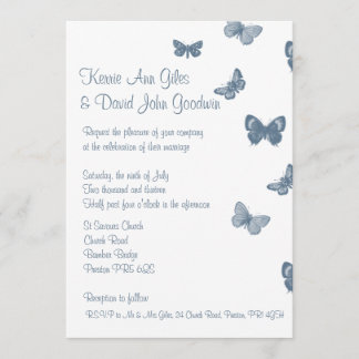 Blue and White Butterfly Wedding Invitation