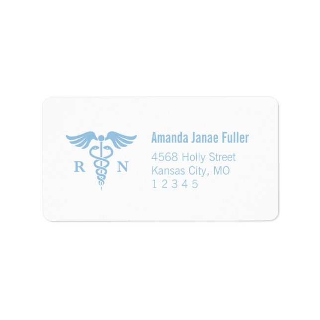Blue and White Caduceus Nurse Address Labels (Front)