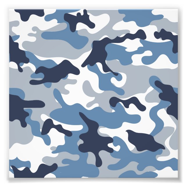 Blue and White Camouflage Photo Print (Front)