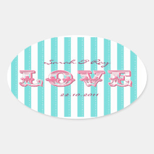Blue and white Candy stripe love sticker