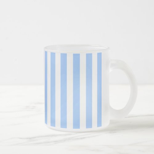 Blue and white candy stripes frosted glass coffee mug