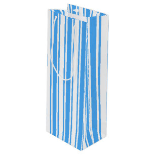 Blue and white candy stripes wine gift bag