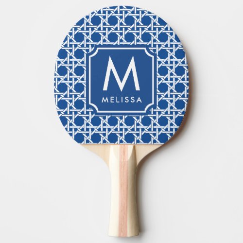 Blue and White Cane  Rattan  Monogram Ping Pong Paddle