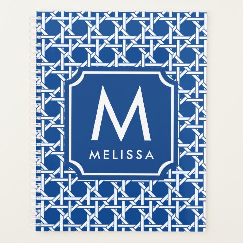 Blue and White Cane  Rattan  Monogram  Planner