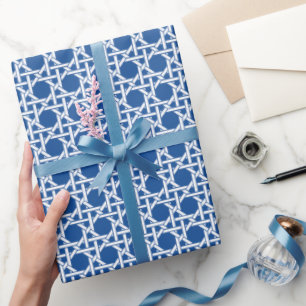 Blue and White Cane Rattan Webbing Wrapping Paper