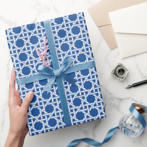 Blue and White Cane  Rattan Webbing Wrapping Paper