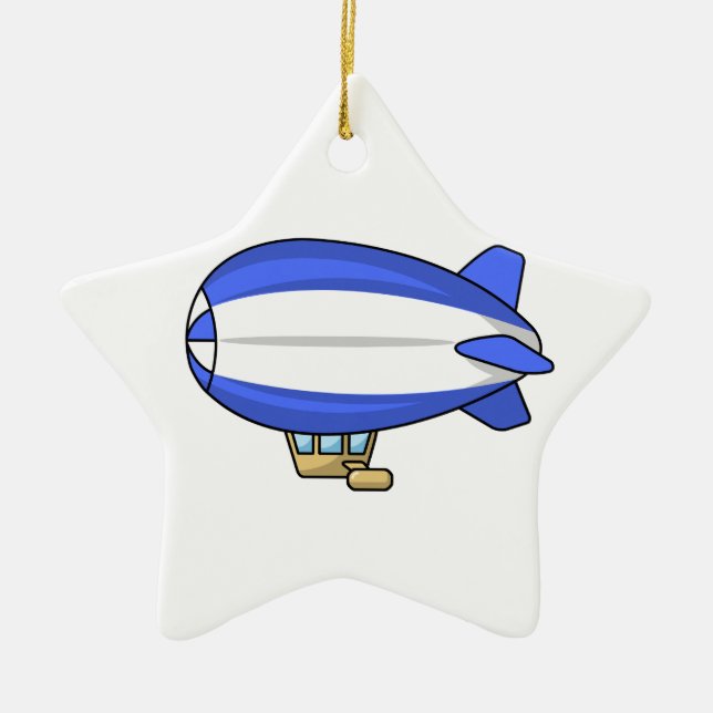 Blue and White Cartoon Blimp Ceramic Ornament (Front)