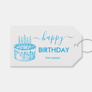Blue and White Casual Script Type Happy Birthday Gift Tags