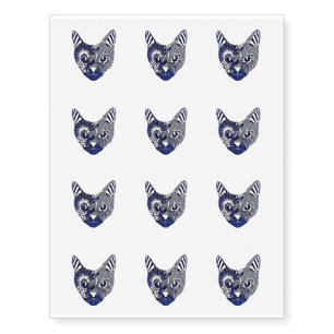 Blue and White Cat Face Design Temporary Tattoos