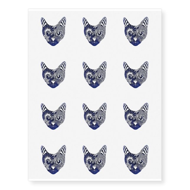 Blue and White Cat Face Design Temporary Tattoos (Front)
